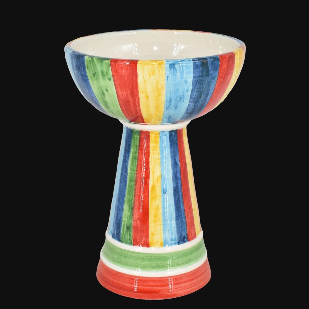 Vaso a Coppa con Piede, White and Color, righe colorate. Ceramiche Sofia, Caltagirone