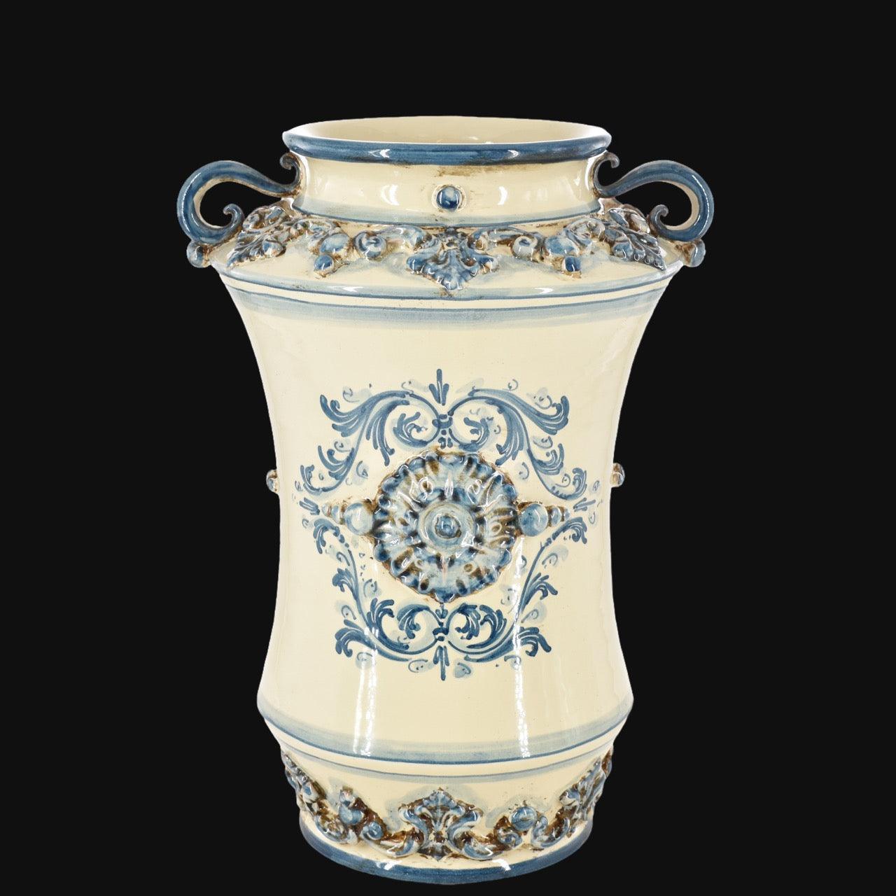 Vaso Albarello con Manici, Plastico Sofia, Mono Blu. Ceramica di Caltagirone