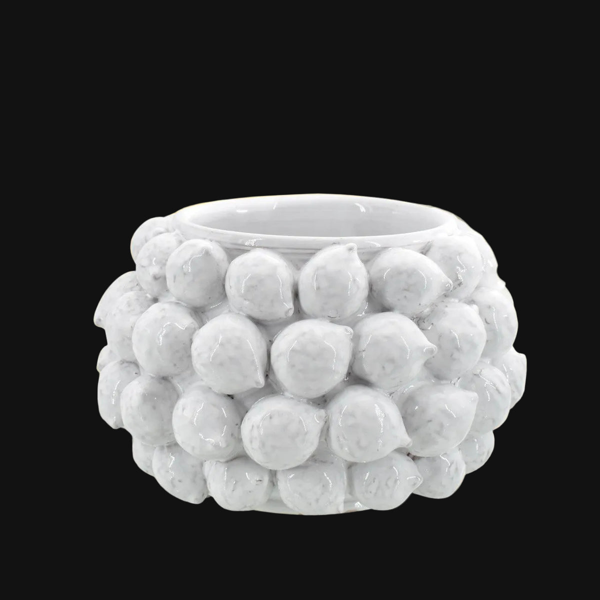 Vaso ceramica Caltagirone fatto a mano con decoro pigne bianche