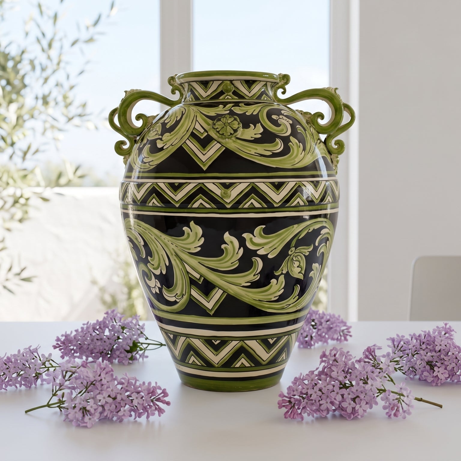 Vaso, Linea Parigi Nero e Verde. Ceramiche Sofia, Caltagirone