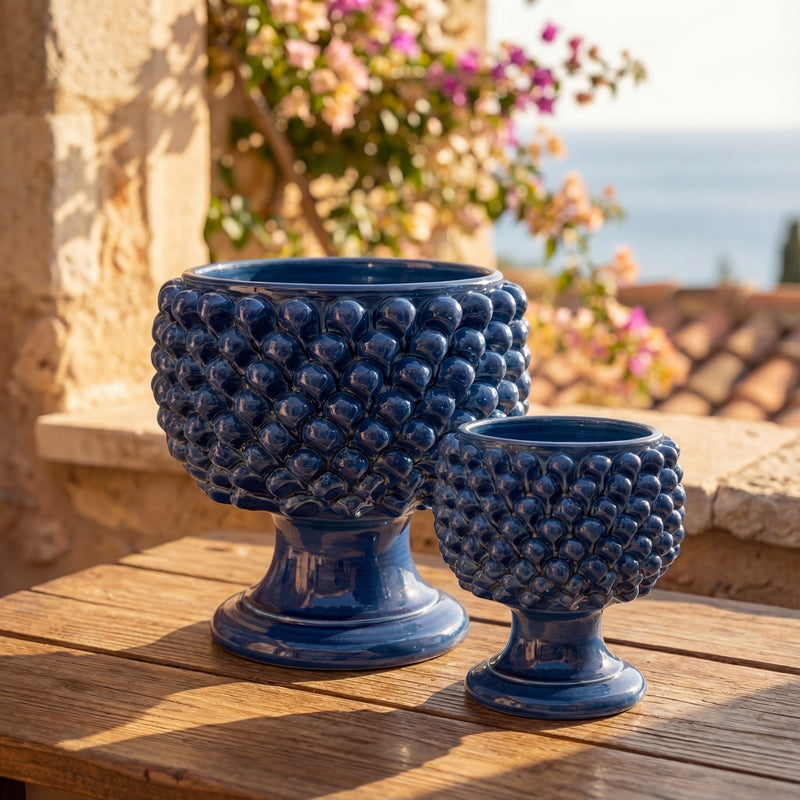 Vaso Mezza Pigna in Ceramica di Caltagirone - Blu Intenso