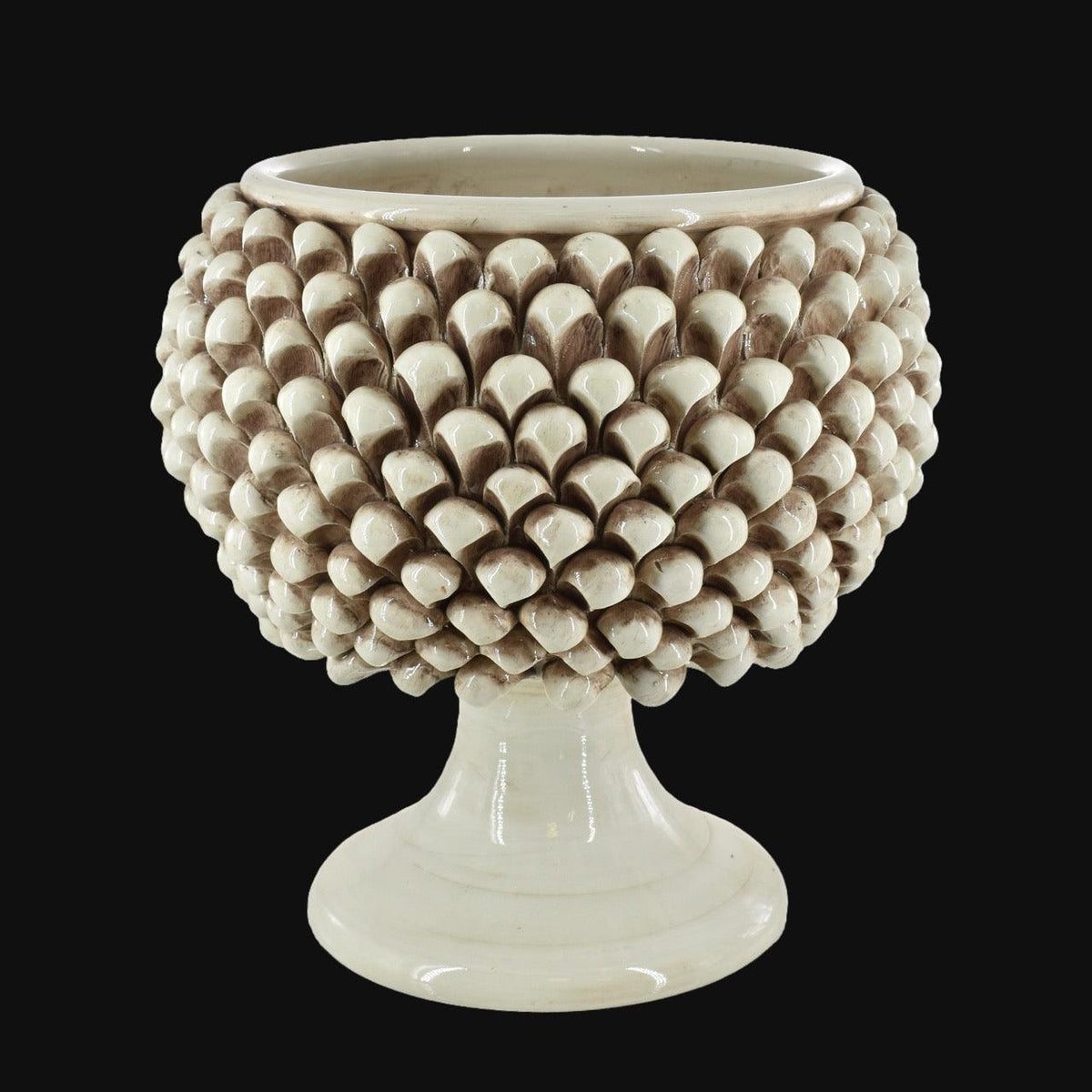 Vaso Mezza Pigna, Madreperla Antichizzato, dettagli scolpiti. Ceramiche Sofia, Caltagirone