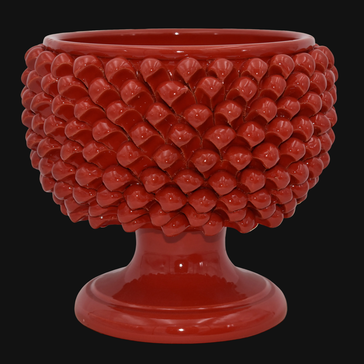 Vaso mezza pigna rosso fuoco in ceramica di Caltagirone - Ceramiche di Caltagirone Sofia