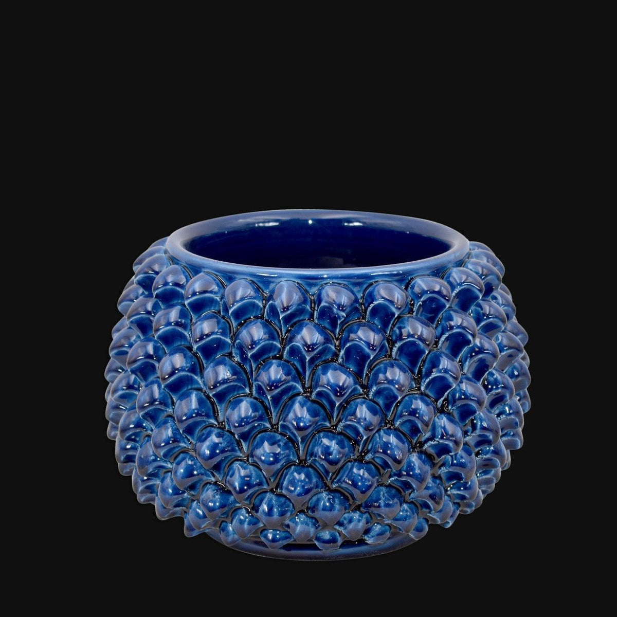 Vaso Mezza Pigna Senza Piede, Blu Intenso. Ceramica siciliana di Caltagirone, Sofia