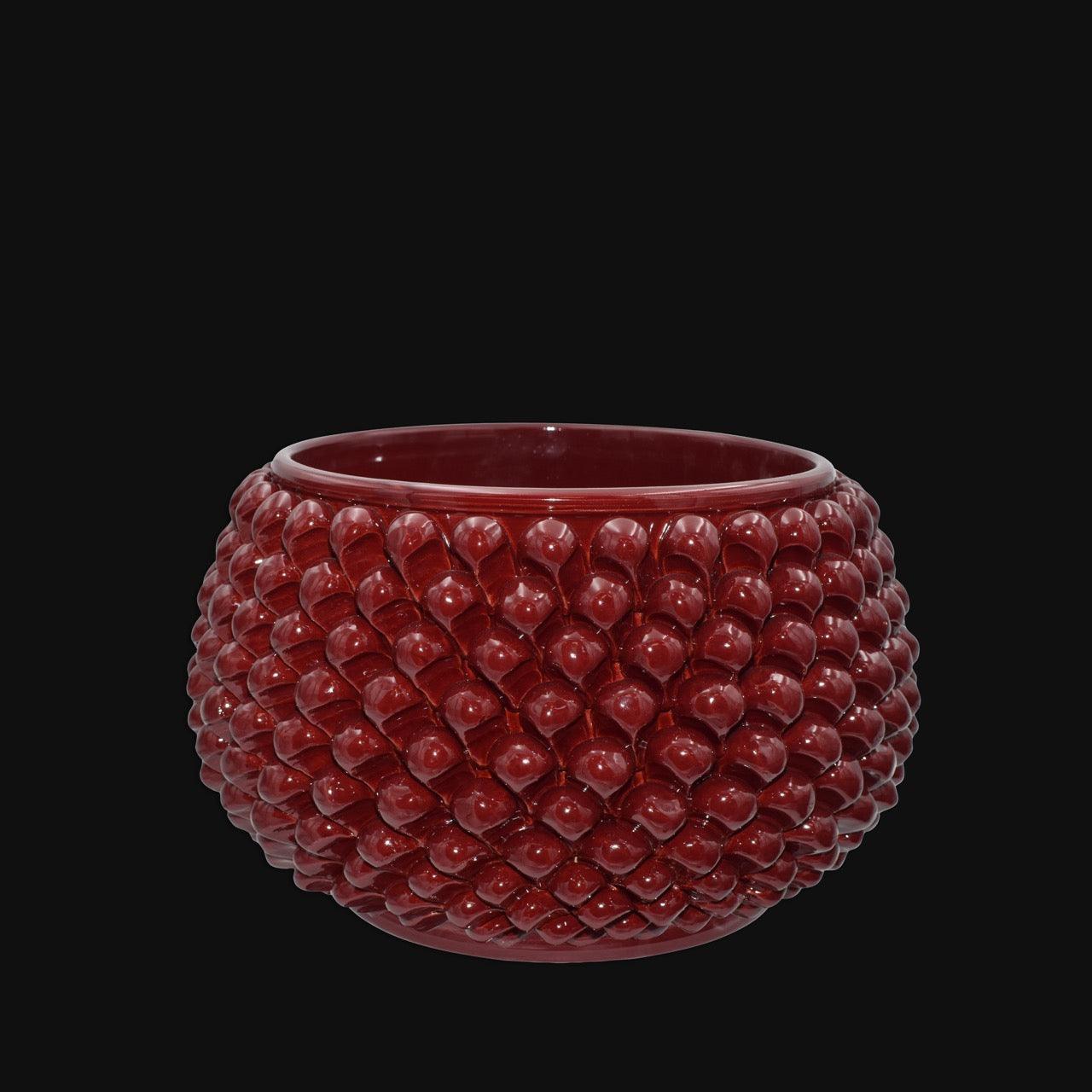 Vaso Mezza Pigna Senza Piede, Bordeaux. Ceramica siciliana di Caltagirone, Sofia
