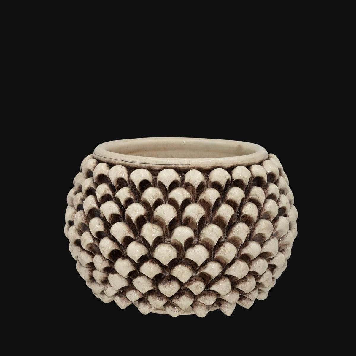 Vaso Mezza Pigna Senza Piede, Madreperla Antichizzato. Ceramiche Sofia, Caltagirone
