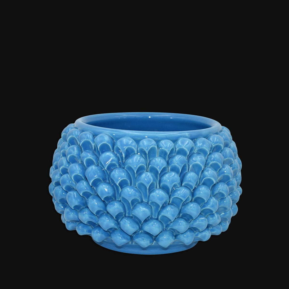 Vaso Mezza Pigna Senza Piede, Turchese. Ceramiche Sofia, Caltagirone