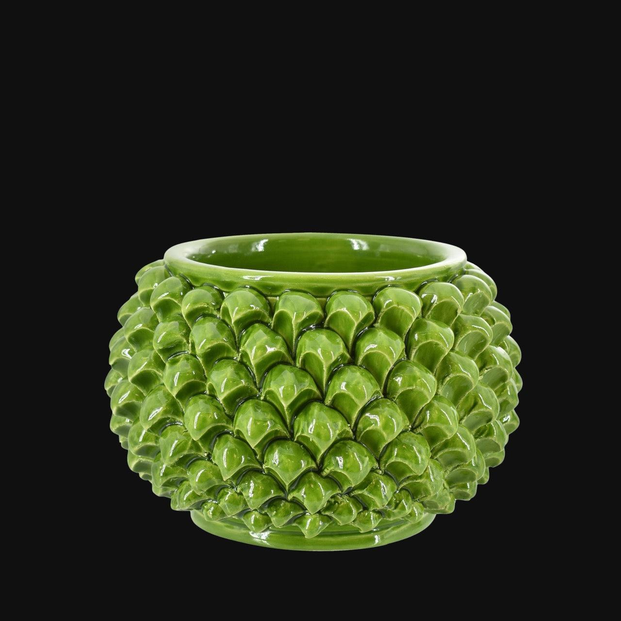 Vaso Mezza Pigna Senza Piede, Verde Foglia. Ceramiche Sofia, Caltagirone