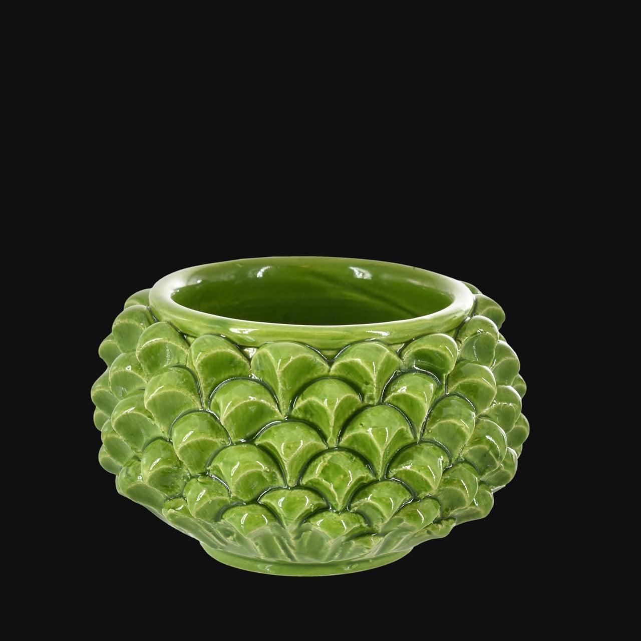 Vaso Mezza Pigna Senza Piede, Verde Foglia. Ceramiche Sofia, Caltagirone
