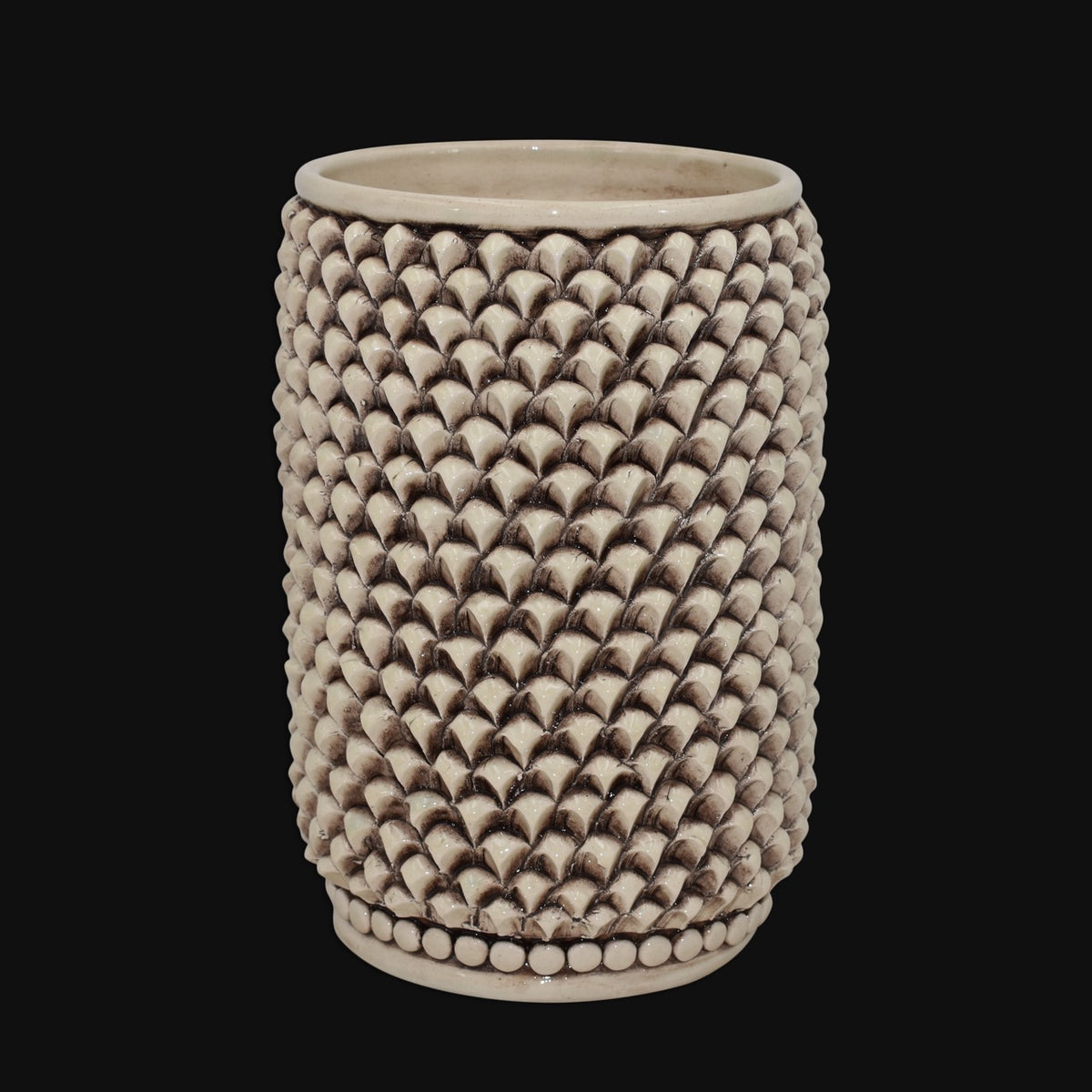 Vaso Pigna cilindro modellata a mano Madreperla Antichizzato - Ceramiche di Caltagirone Sofia