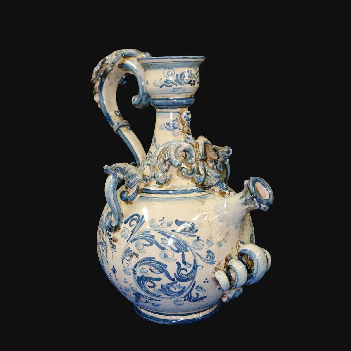 Versatoio Sofia, Mono Blu, manico scolpito. Ceramica siciliana di Caltagirone