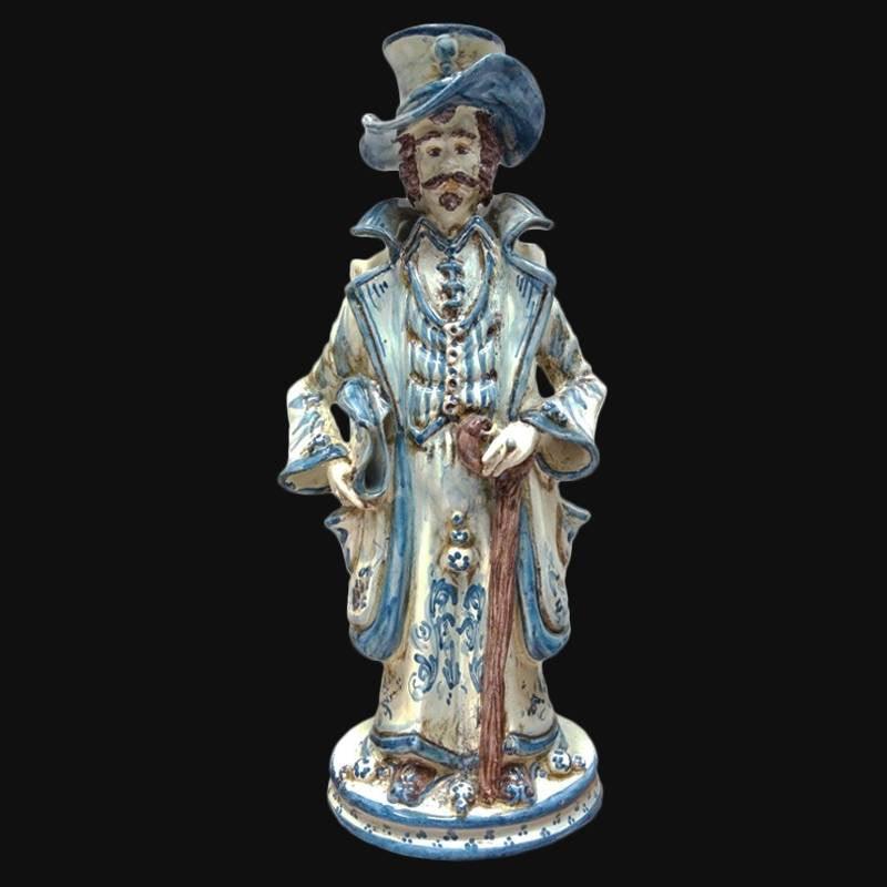 Statuetta in ceramica di Caltagirone fatta a mano, figura maschile con cappello e abito decorato