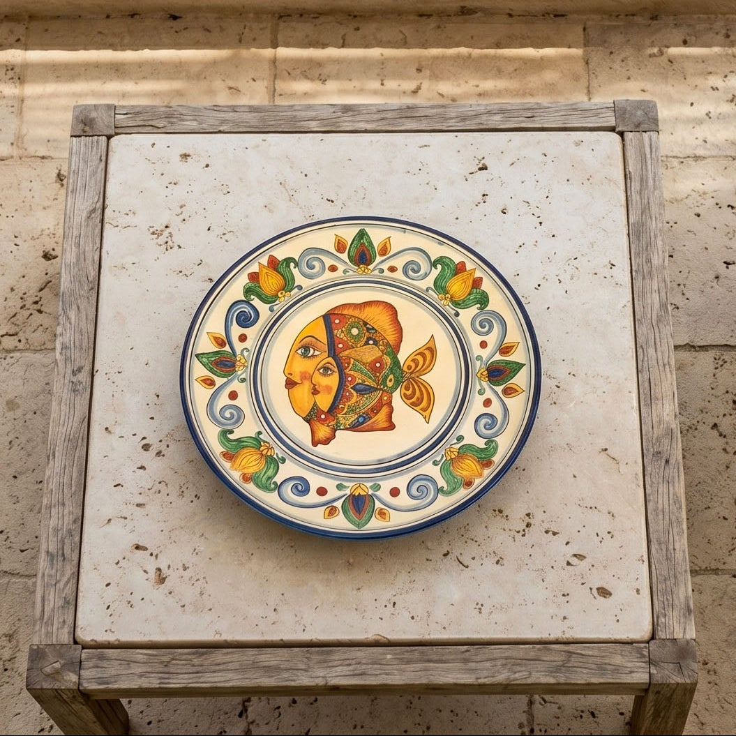Alzata, Decoro Pesci, manici. Ceramica siciliana di Caltagirone, Sofia