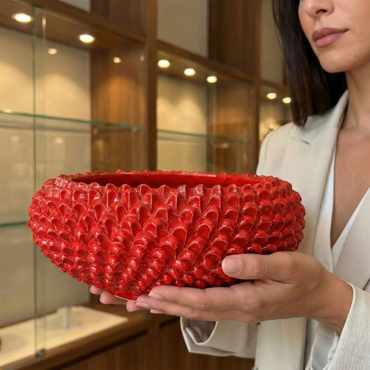 Centrotavola a Pigna, Rosso Fuoco. Ceramica siciliana di Caltagirone, Sofia