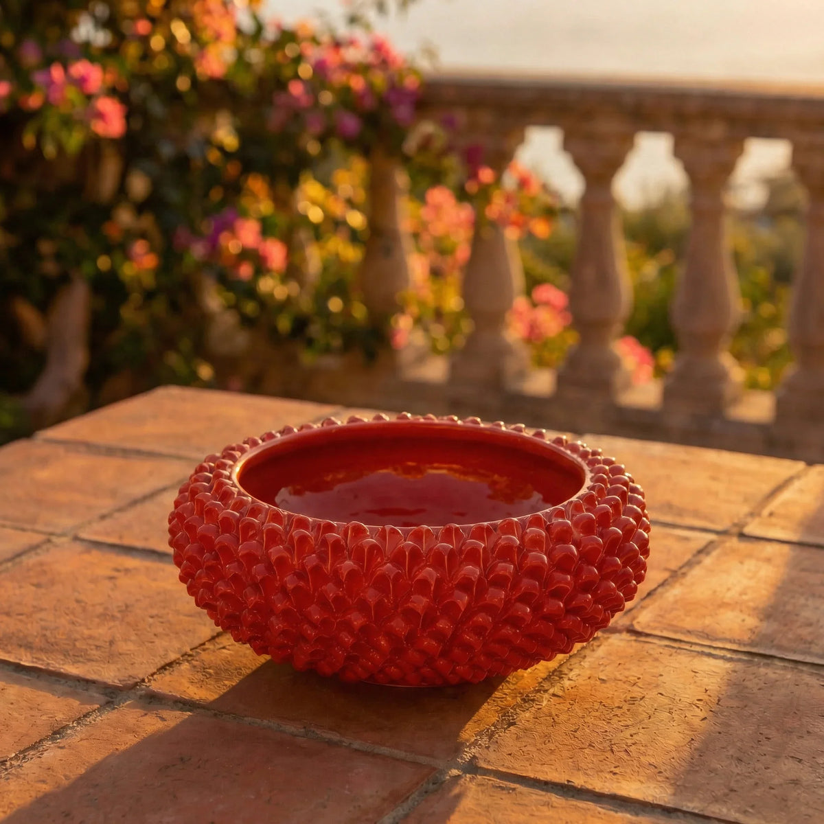 Centrotavola a Pigna, Rosso Fuoco. Ceramica siciliana di Caltagirone, Sofia