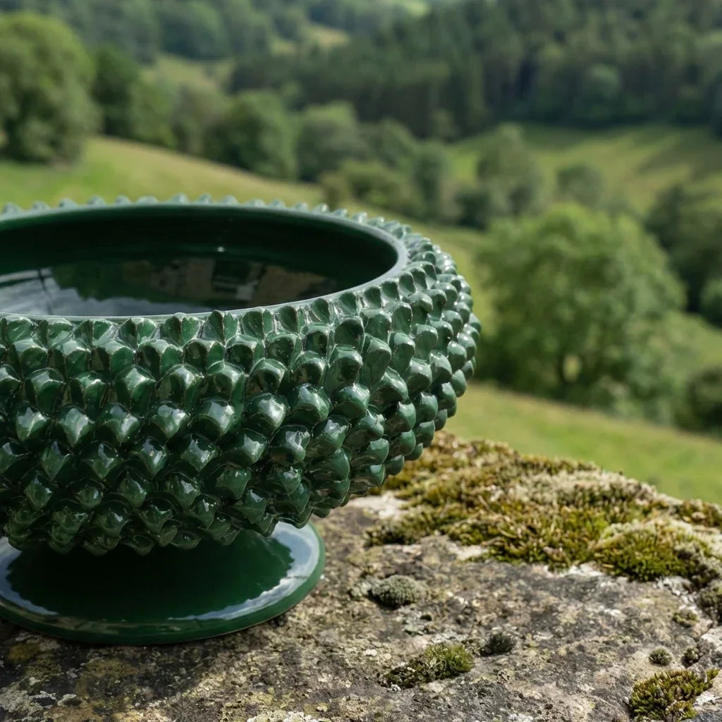 Alzata a Pigna, Verde Antico. Ceramiche Sofia, Caltagirone