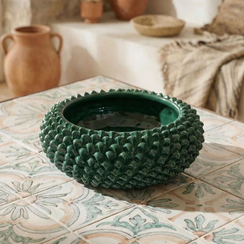Centrotavola a Pigna in Ceramica di Caltagirone Ø 25/33 cm - Verde Antico