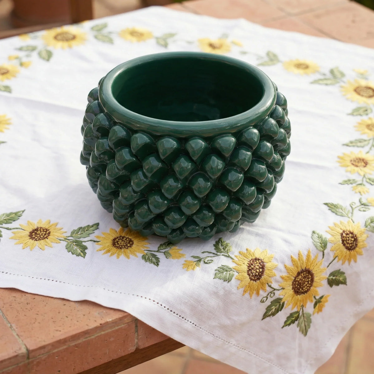 Vaso Mezza Pigna Senza Piede, Verde Antico. Ceramiche Sofia, Caltagirone