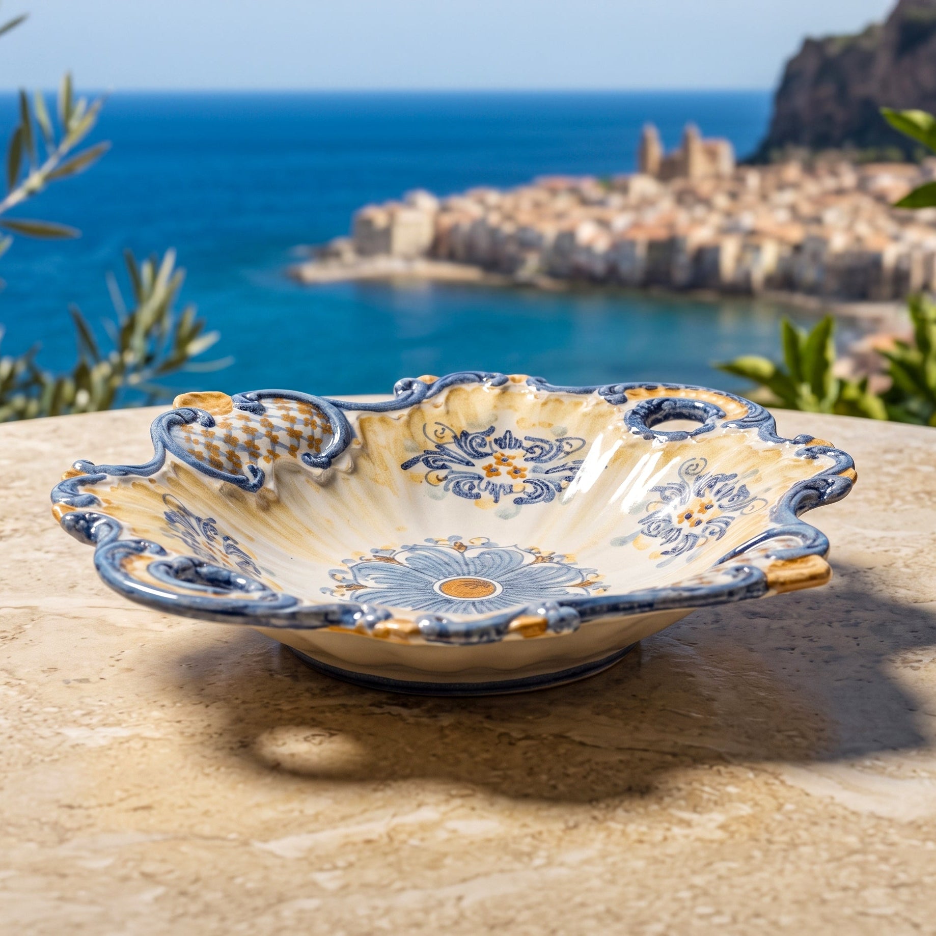 Centrotavola Barocco, Blu e Arancio, Serie d'Arte. Ceramica siciliana di Caltagirone, Sofia