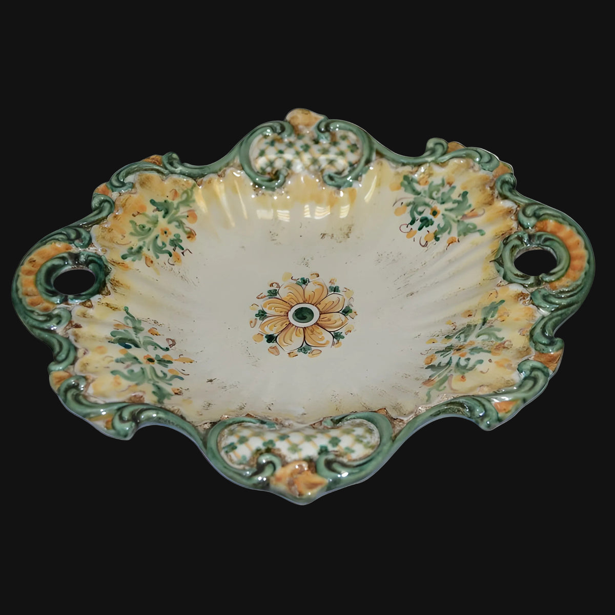 Centrotavola Barocco, Verde e Arancio, Serie d'Arte. Ceramiche Sofia, Caltagirone