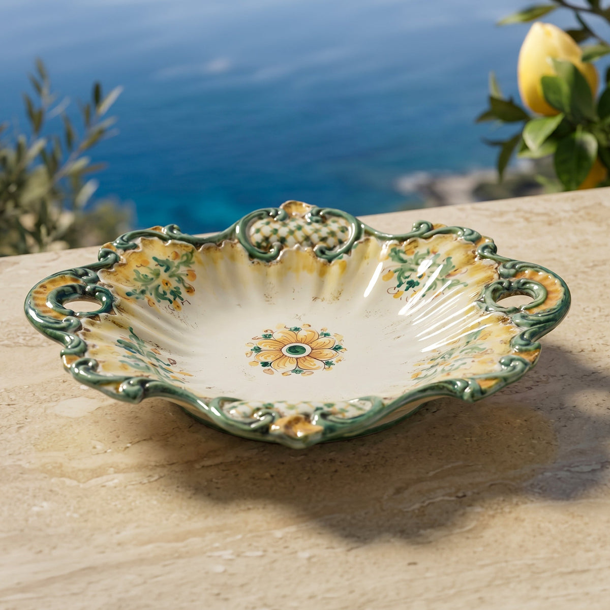 Centrotavola Barocco, Verde e Arancio, Serie d'Arte. Ceramiche Sofia, Caltagirone