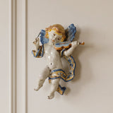 Angelo Musico con Violino in Ceramica di Caltagirone - Blu e Arancio