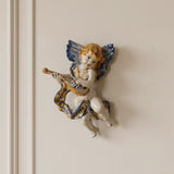 Angelo Musico con Mandolino in Ceramica di Caltagirone - Blu e Arancio