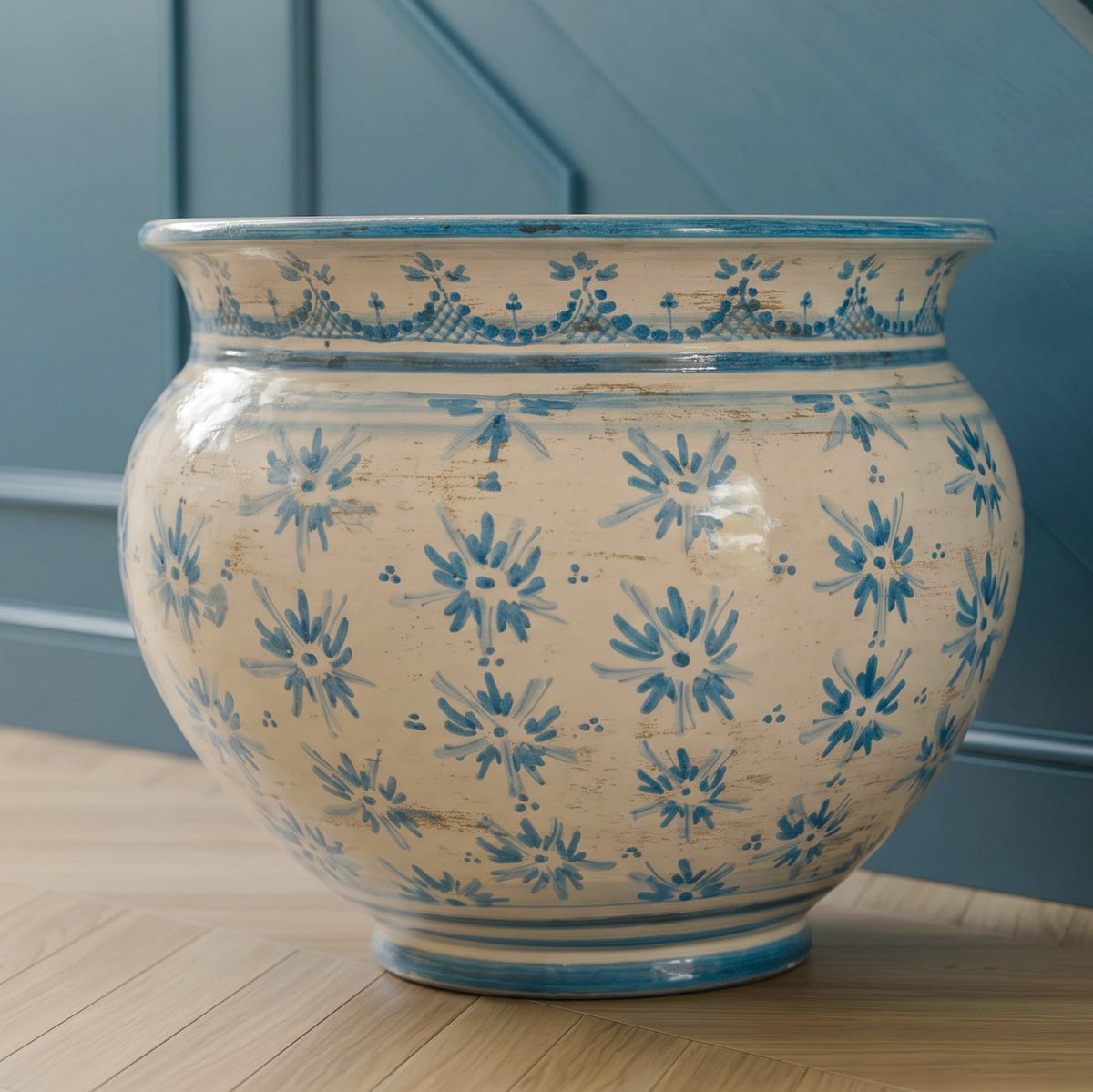 Cachepot in Ceramica di Caltagirone - Linea Stars, Mono Blu