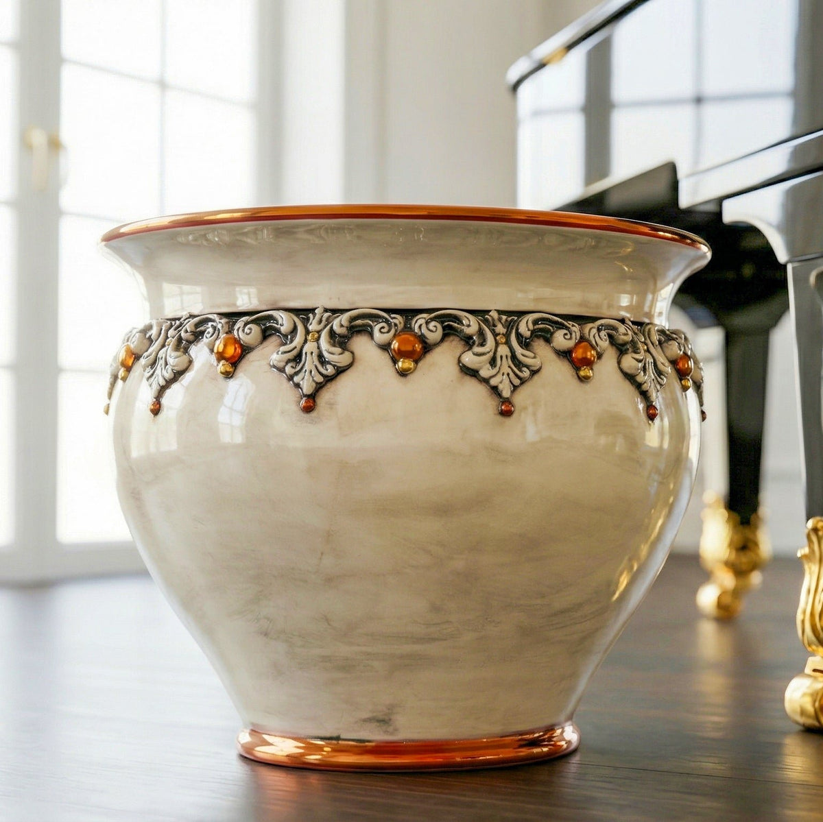 Cachepot in Ceramica di Caltagirone Ø 20/50 cm - Plastico Sofia, Madreperla Oro e Lustri