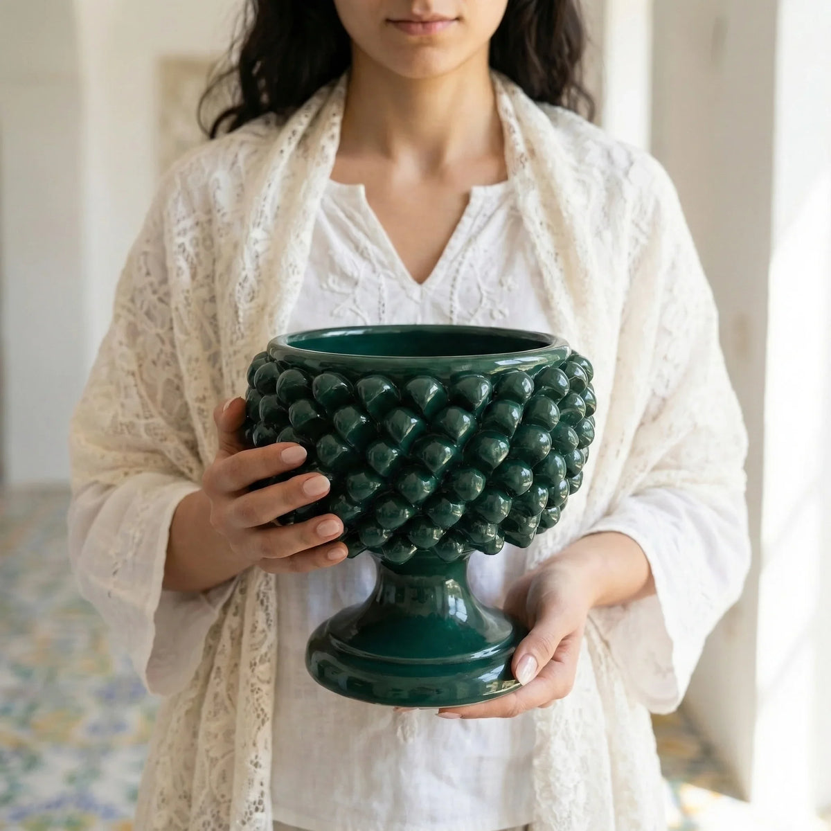 Vaso Mezza Pigna, Verde Antico. Ceramiche Sofia, Caltagirone