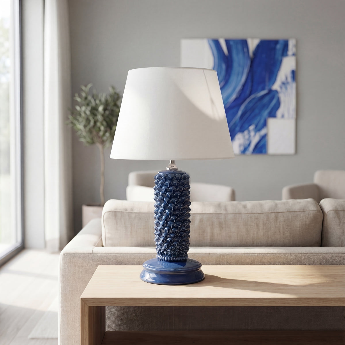 Lume Pigna Cilindro, Blu Intenso. Ceramiche Sofia, Caltagirone