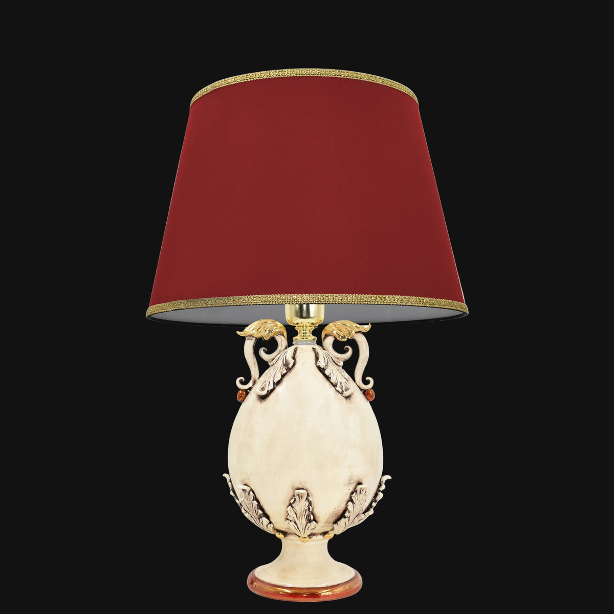 Lume a Uovo in Ceramica di Caltagirone h 47 cm - Plastico Sofia, Madreperla Oro e Lustri