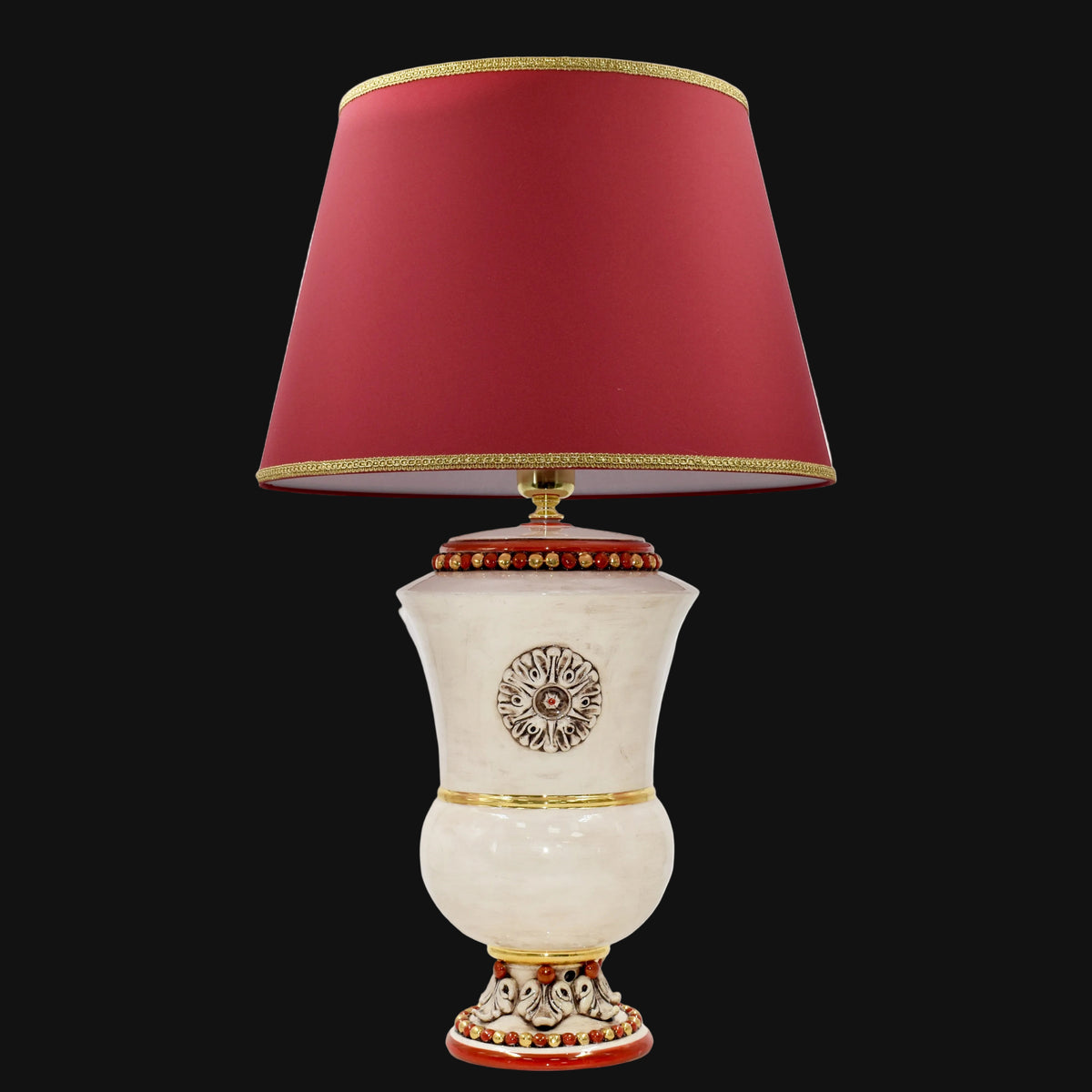 Lume a Calice in Ceramica di Caltagirone h 63 cm - Madreperla Oro e Lustri
