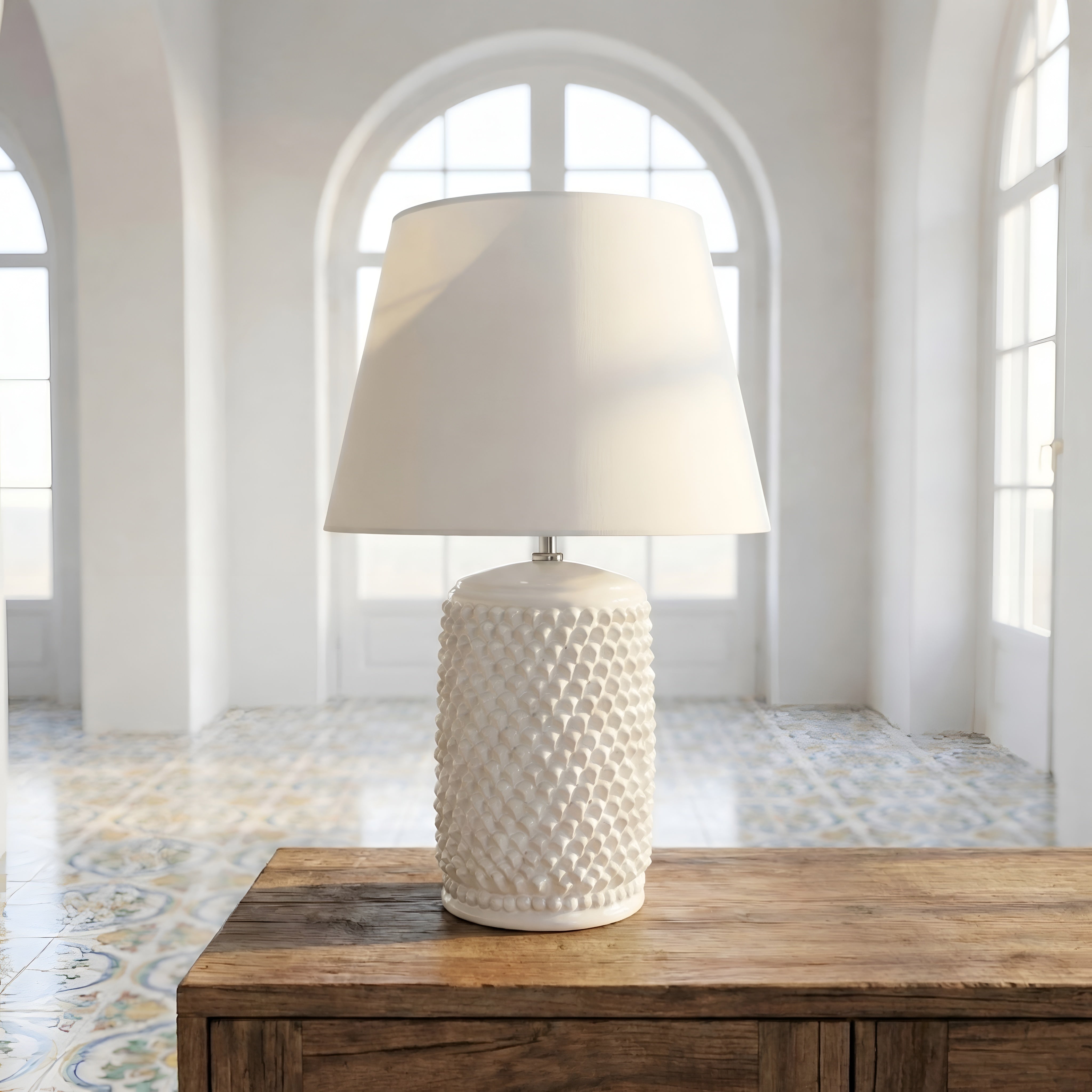 Lume Pigna Cilindro, White Line. Ceramiche Sofia, Caltagirone
