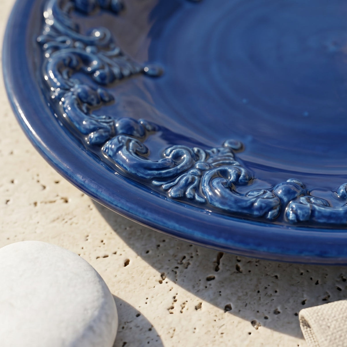 Piatto Svuota Tasche, Plastico Sofia, Blu Intenso. Ceramica siciliana di Caltagirone