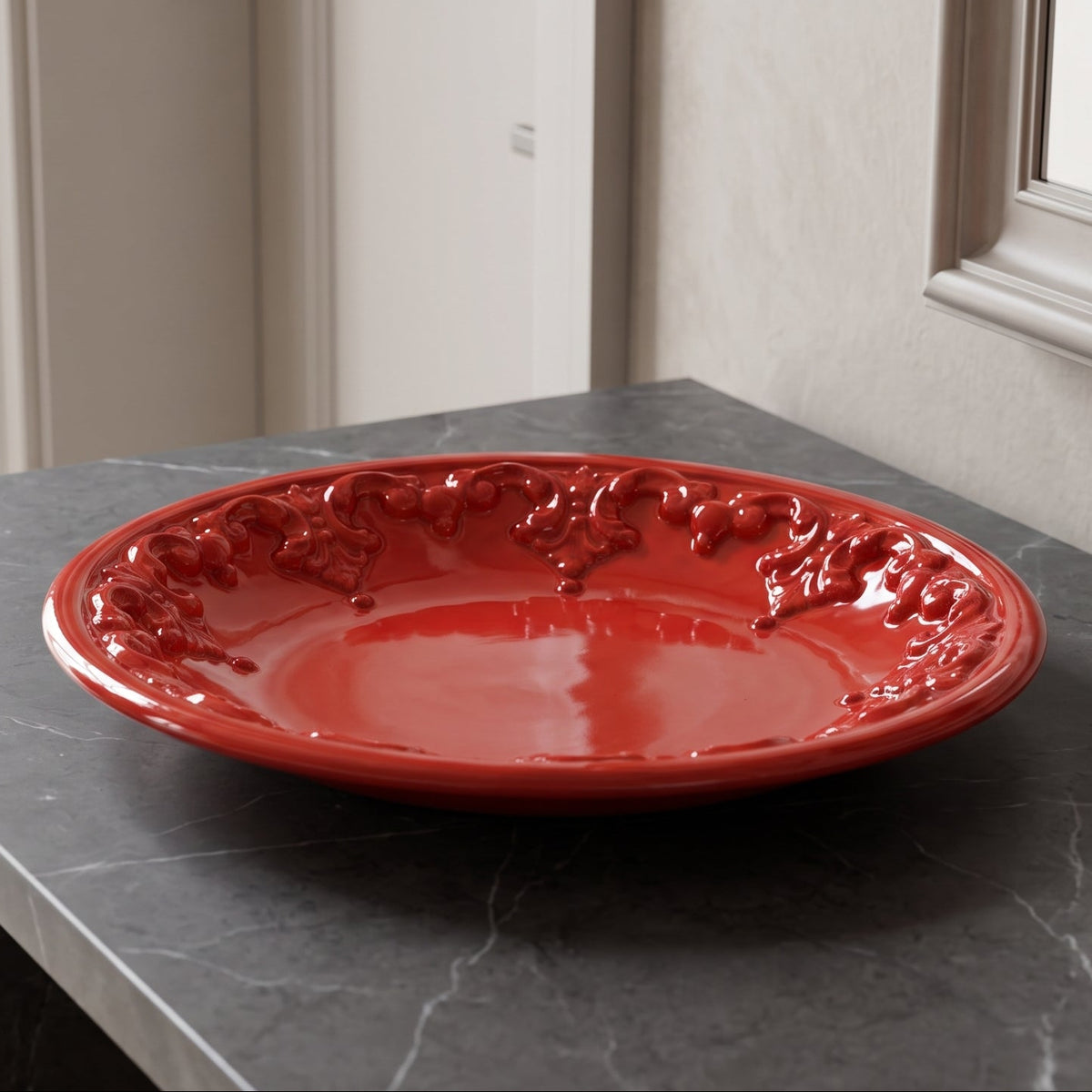 Piatto Svuota Tasche, Plastico Sofia, Rosso Fuoco. Ceramica di Caltagirone