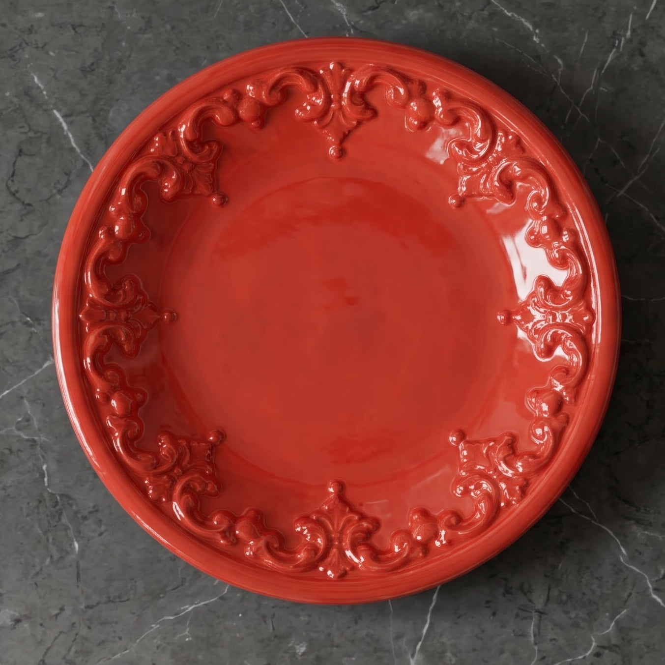 Piatto Svuota Tasche, Plastico Sofia, Rosso Fuoco. Ceramica di Caltagirone