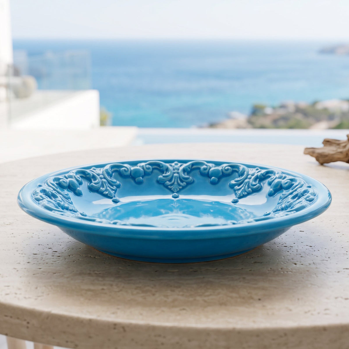 Piatto Svuota Tasche, Plastico Sofia, Turchese. Ceramica di Caltagirone