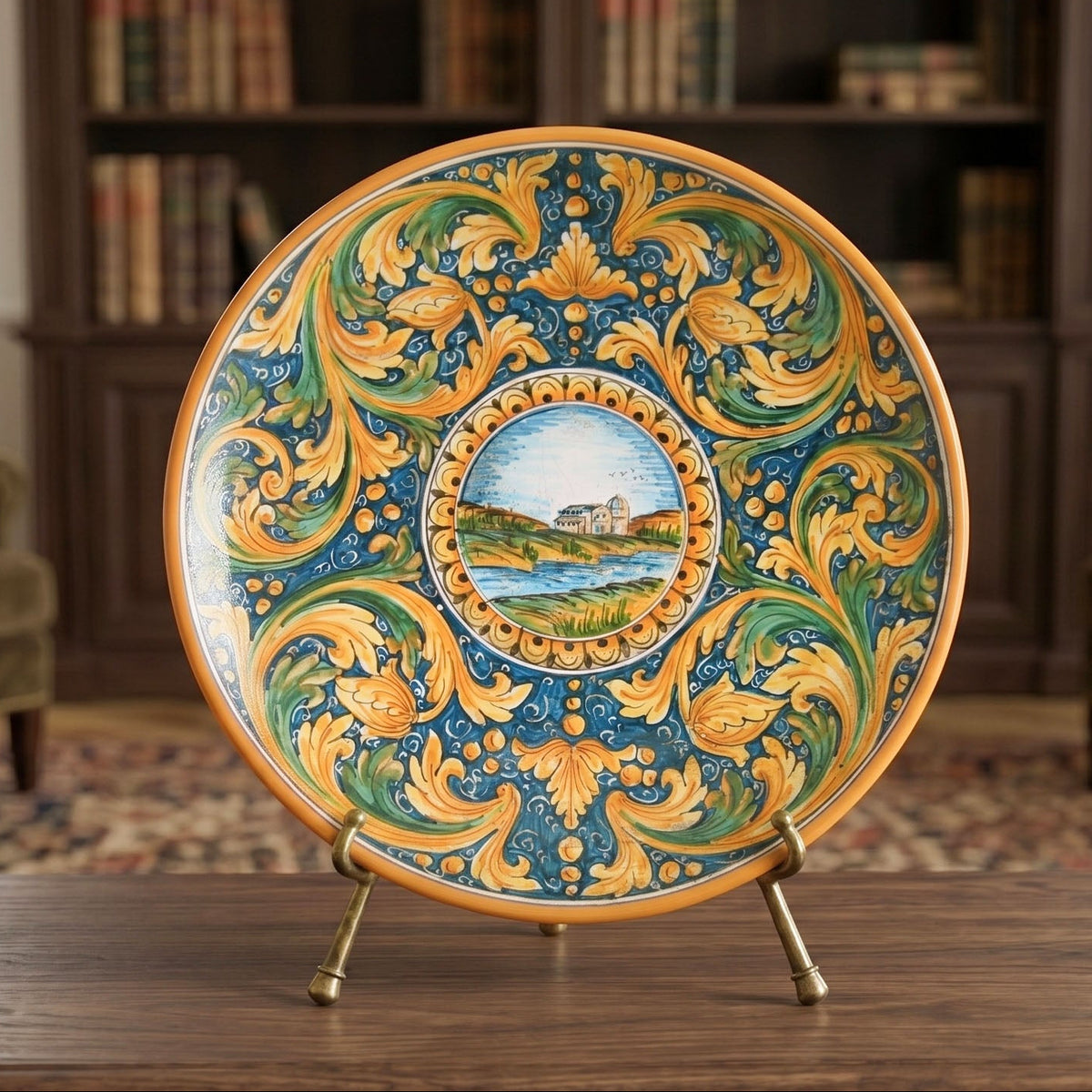 Piatto Ornamentale, Paesaggio, Ornato Calatino. Ceramica siciliana di Caltagirone, Sofia