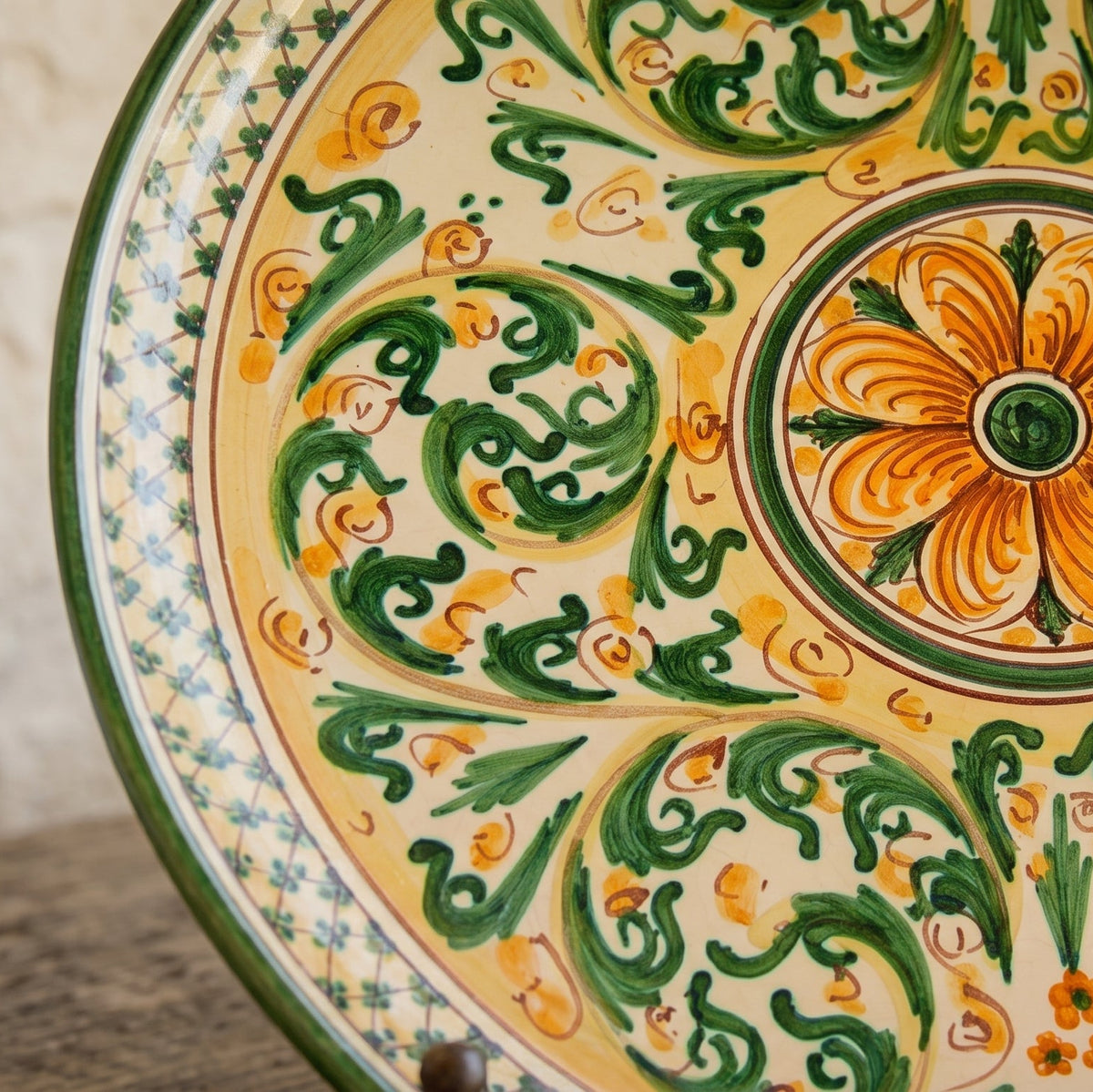 Piatto Ornamentale, Verde e Arancio, Serie d'Arte. Ceramiche Sofia, Caltagirone