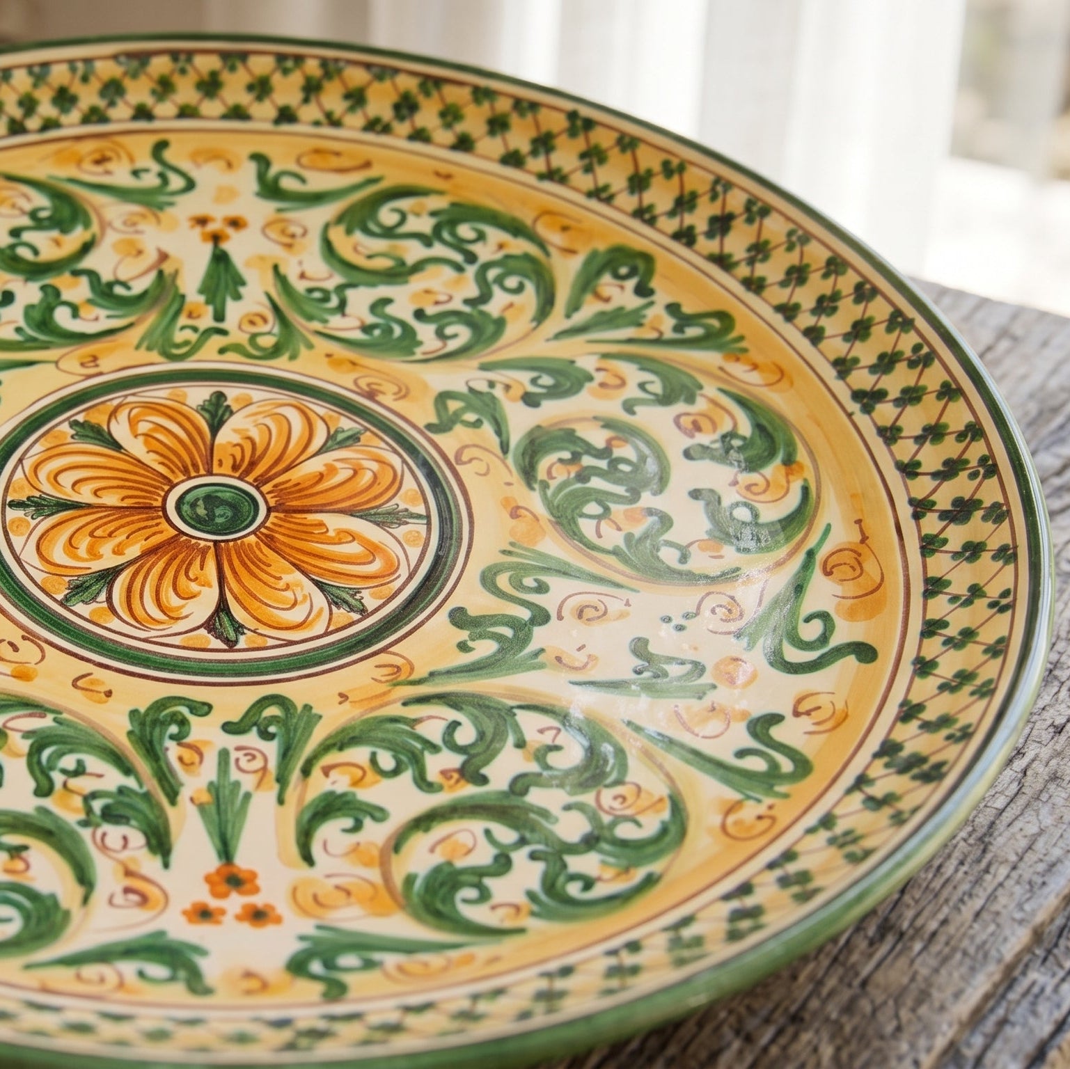 Piatto Ornamentale, Verde e Arancio, Serie d'Arte. Ceramiche Sofia, Caltagirone