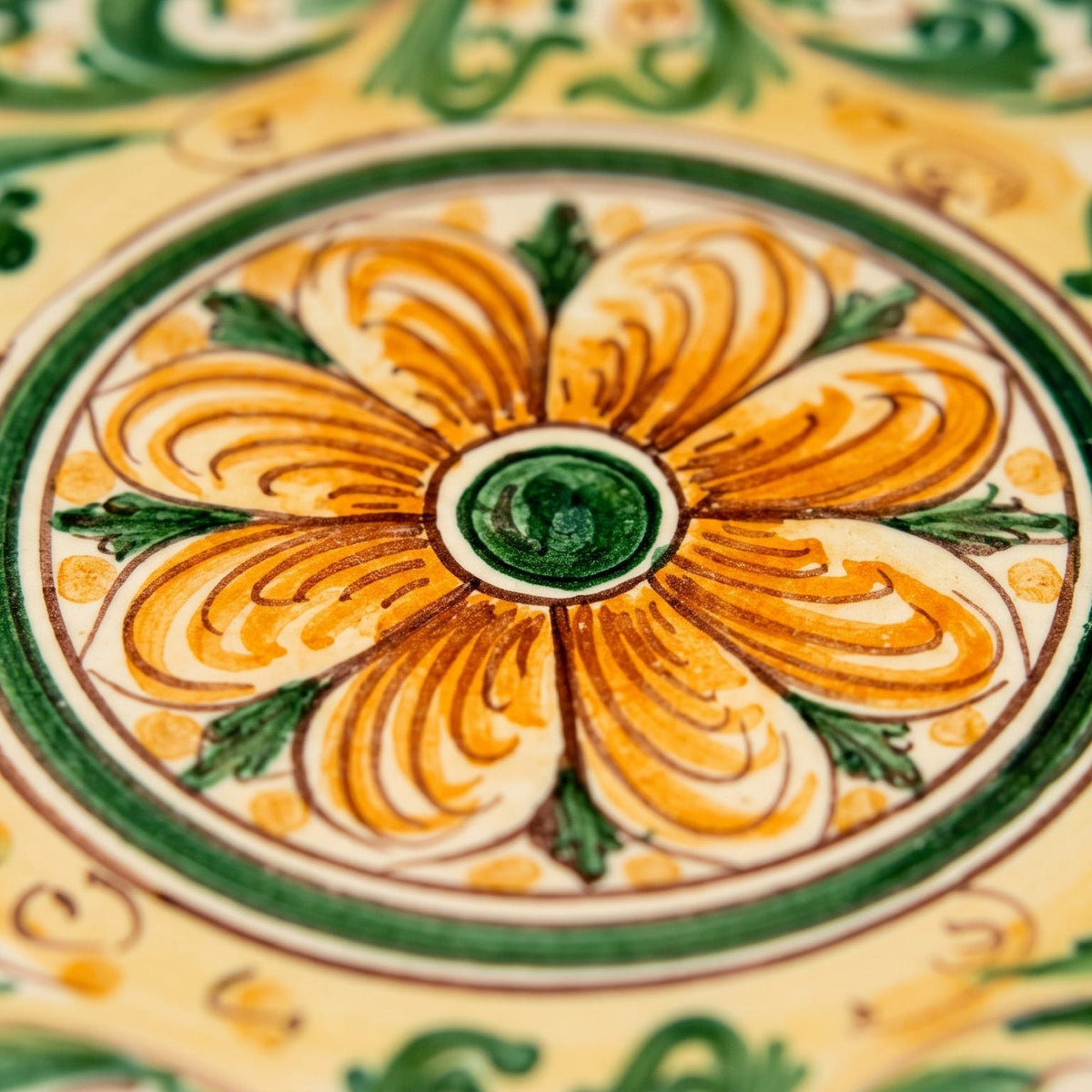 Piatto Ornamentale, Verde e Arancio, Serie d'Arte. Ceramiche Sofia, Caltagirone