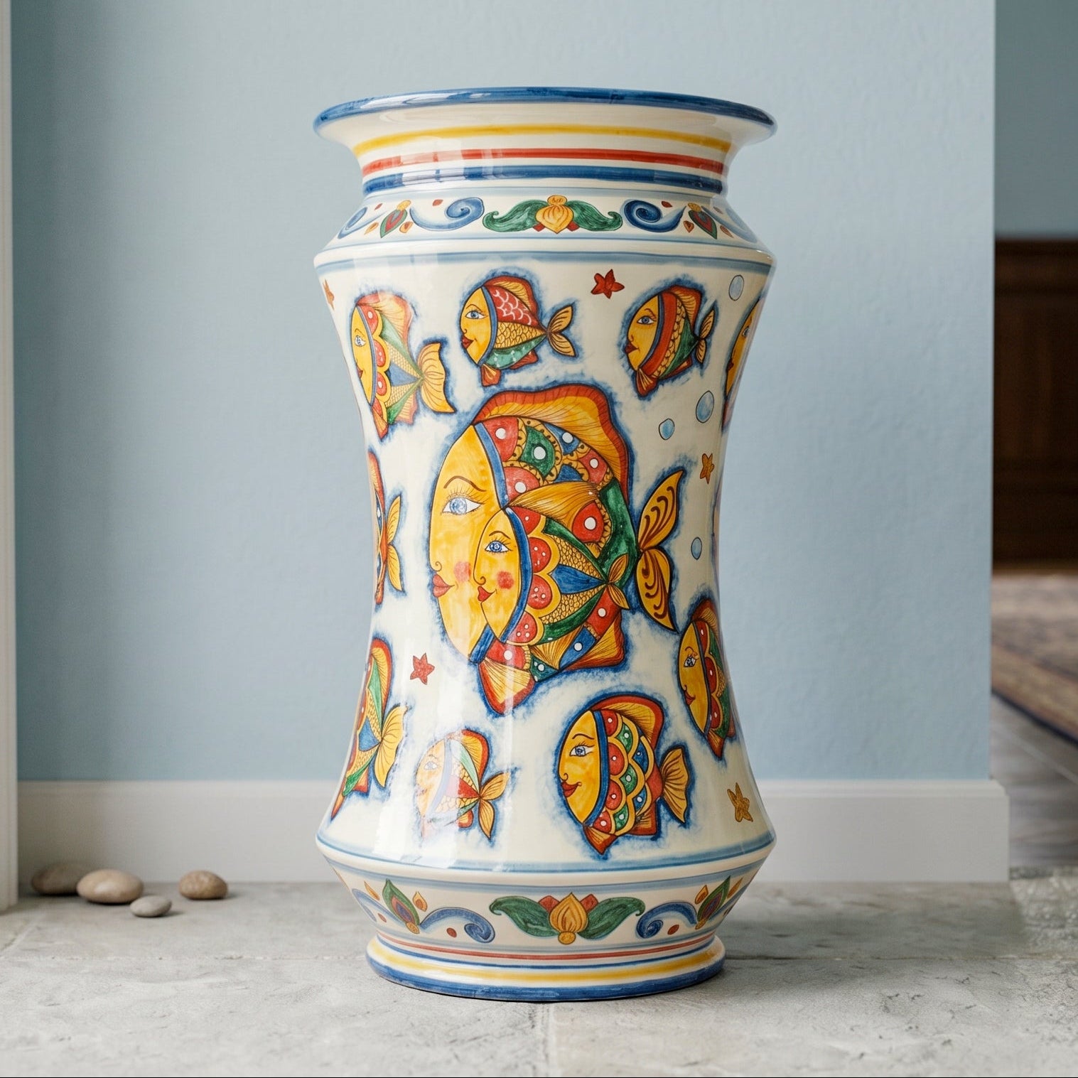 Portaombrelli Albarello, Decoro Pesci. Ceramica siciliana di Caltagirone, Sofia