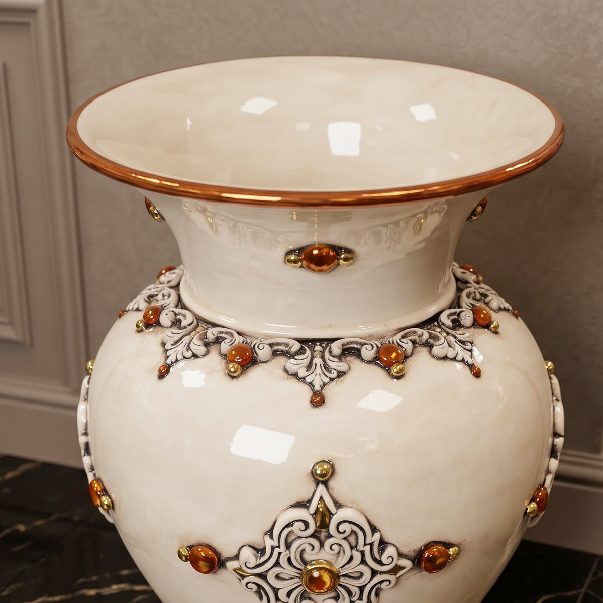 Portaombrelli Panciuto in Ceramica di Caltagirone h 50 cm - Madreperla Antichizzato Oro e Lustri