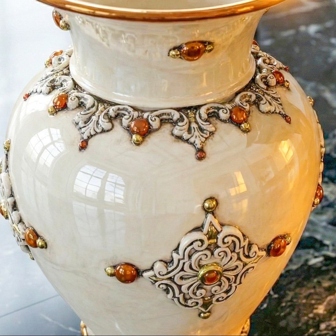 Portaombrelli Panciuto in Ceramica di Caltagirone h 50 cm - Madreperla Antichizzato Oro e Lustri