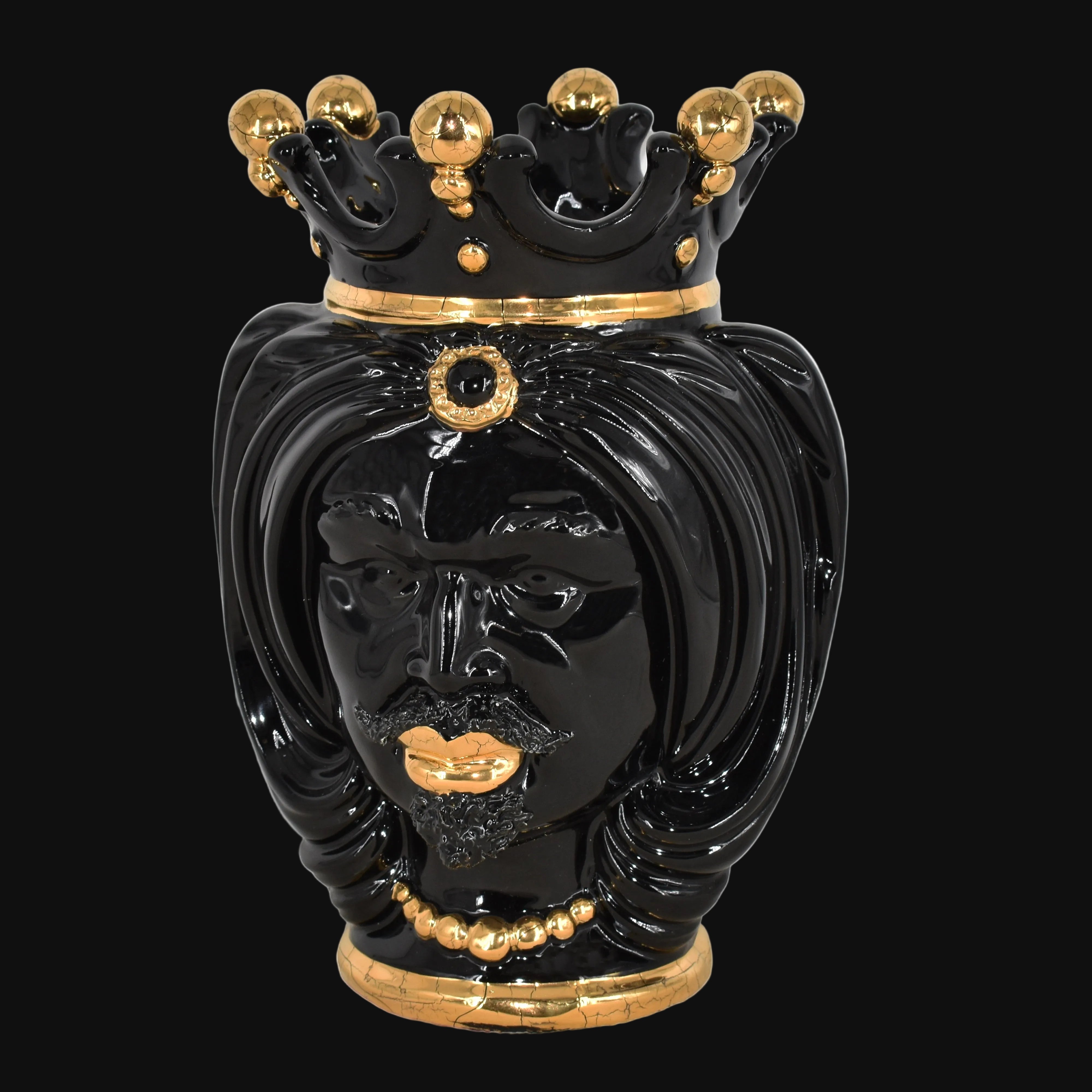 Testa di Moro, Donna, Black and Gold, corona, oro zecchino. Ceramica siciliana di Caltagirone, Sofia