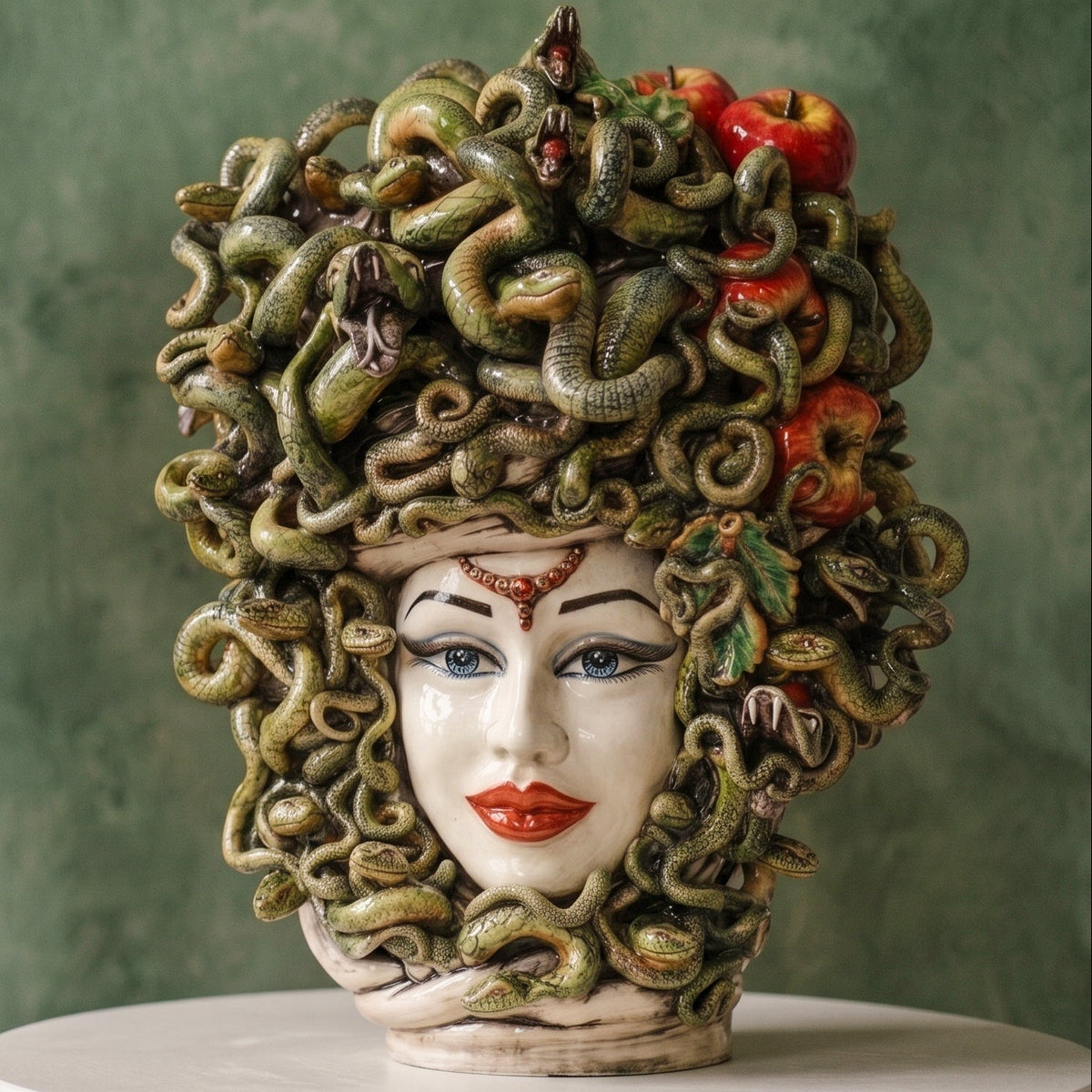 Testa Medusa h 50 cm - con Mele, Madreperla Antichizzato | Ceramica Caltagirone