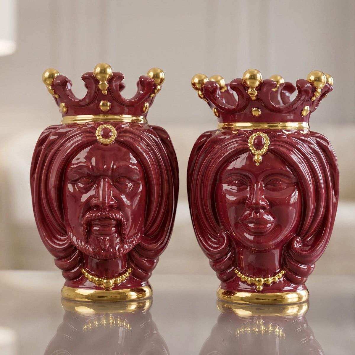 Testa di Moro h 25 cm -  Bordeaux e Oro | Ceramica Caltagirone