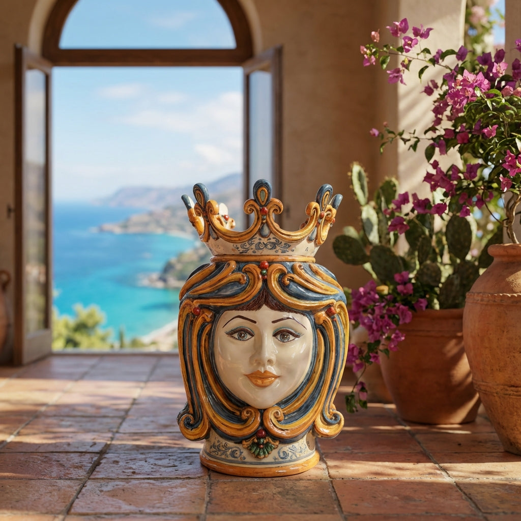Testa di Moro, Donna, Blu e Arancio. Ceramica siciliana di Caltagirone, Sofia