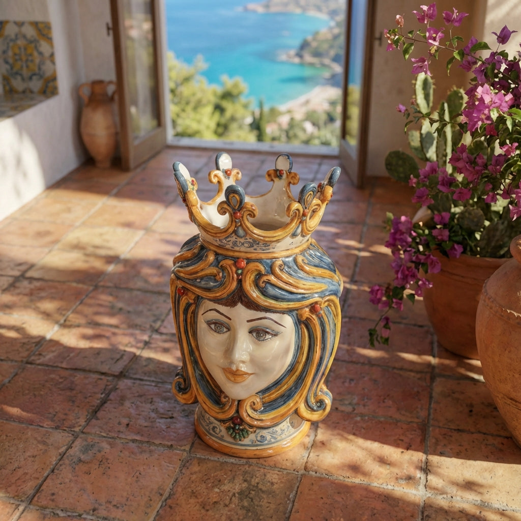 Testa di Moro, Donna, Blu e Arancio. Ceramica siciliana di Caltagirone, Sofia